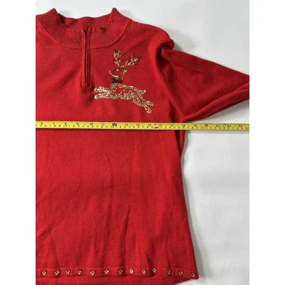 Vintage Michael Simon Event Sequin Reindeer Christmas Sweater Medium Excellent - Picture 5 of 14